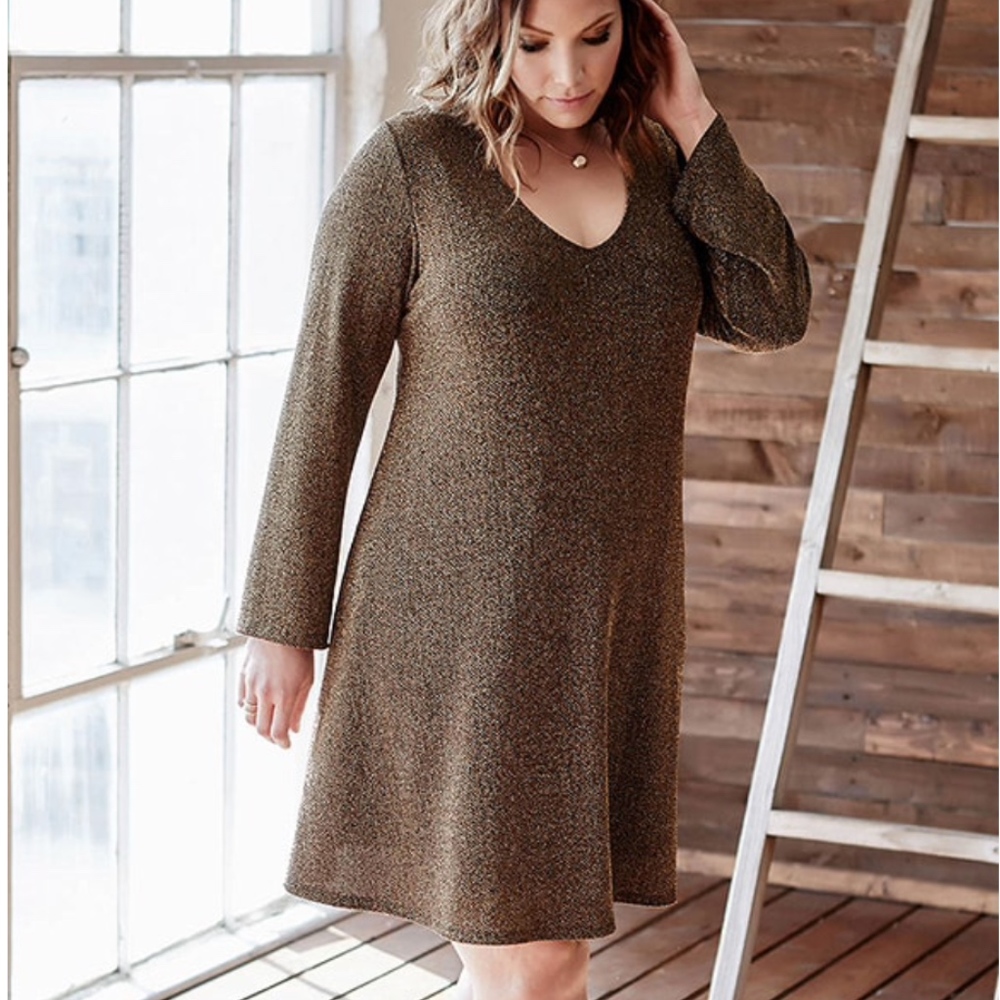 NWT Karen Kane Plus Gold Knit Taylor Swing Dress